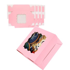 Gcardist Pink Bakery Box with Window 15Pcs 15.2x15.2x7.6cm Pink Cookie Boxes Pastry Box for Wedding Favor Birthday ＆ Party(6 * 6 * 3inch)