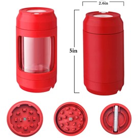 METSHOW Light-Up LED Transparent Seal Storage Jar，Magnifying Viewing Glass Airtight Jar with Grinder ，8 x Magnification Glass(Red)
