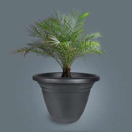 The HC Companies 22 Inch Mojave Round Planter - Large Premium Decorative Plastic Plant Pot with Stone-Look for Indoor Outdoor Use, Warm Gray