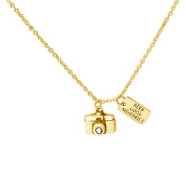 quan jewelry Cute Vintage Camera Miniature Jewelry for Women, Photography Gifts, Gifts for Best Friends, Teens, Kids, Selfie Lovers, Photographers, Comes with a Quote Greeting Card - Gold-Tone