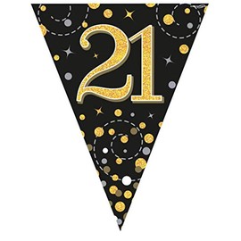 Party Bunting Sparkling Fizz 21 Black & Gold Holographic 11 flags 3.9m