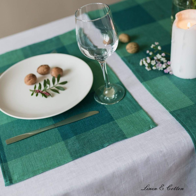 Linen & Cotton Place Mats Fabric Table Mat Set Emerald