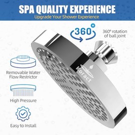 Shower Head High Pressure Rain Premium Luxury Design Anti-Clogging Silicone Nozzles Adjustable Replacement for Bathroom Shower Heads (Luxury Polished Chrome 6" Round)
