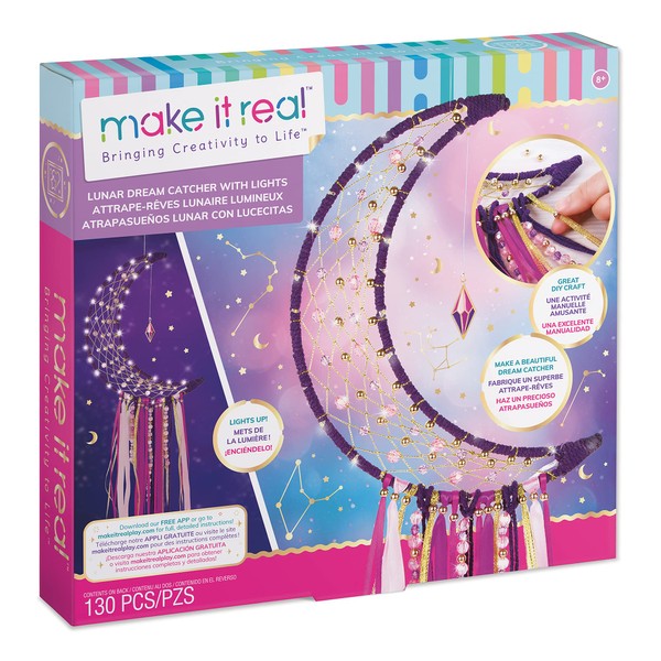 Make It Real Skylight Moon Dream Catcher with Fairy Lights - DIY Arts and Crafts for Kids - Girls Gifts