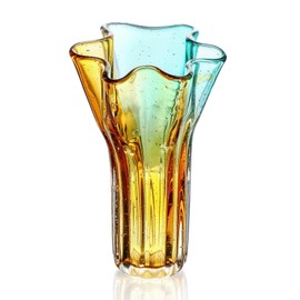 8.5" Blown Glass Vase for Flowers, Modern Ombre Glass Vase for Home Decor, Flower Vases Decorative | Table Centerpiece, Olive Plant, Wedding, Living Room, Bookshelf, Office, Entryway