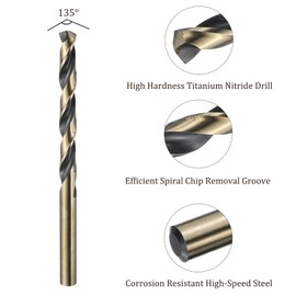 Kozelo Twist Drill Bit - [6.5mm/0.26"] Titanium Nitride High-Speed Steel Round Shank Jobber Bit Set Black Gold for Metal Wood Plastic Steel Use, 65mm/2.56" Blade Length