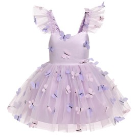 IDOPIP Baby Girls Butterfly Tutu Dress Summer Sleeveless Ruffle Smocked Backless Princess Birthday Party Dresses Toddler Girl First Communion Pageant Flower Sundress Purple - Butterfly 2-3 Years