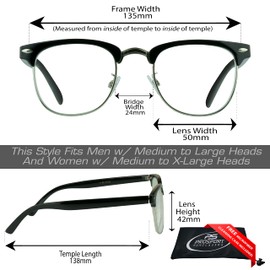proSPORT Combo Reading Glasses +6.00 Black Silver and Tortoise Gold Frame Horn Rimmed Vintage Classic Semi Rimless Unisex