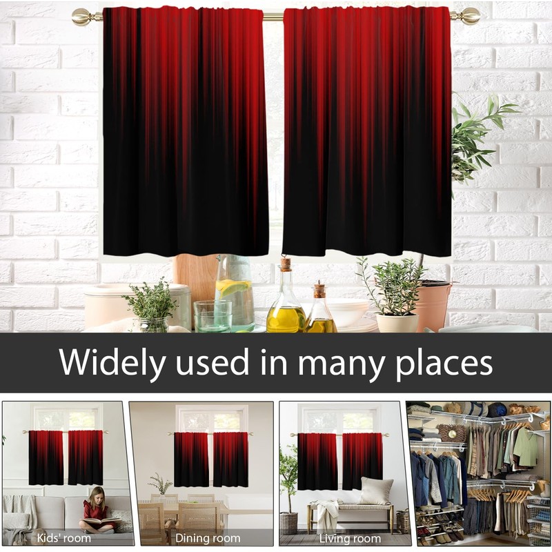 AAtter Red Window Curtain for Kitchen Black Gothic Goth Ombre