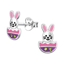 Easter Bunny Rabbit Egg Earrings - 925 Sterling Silver