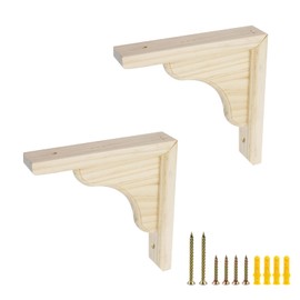 UTALIND 2 Pcs DIY Wooden Shelf Brackets, 5.83" x 5.83" Natural Solid Wood Decorative Shelf Brackets, Wave Triangle Bracket with Screws for Home Decorative
