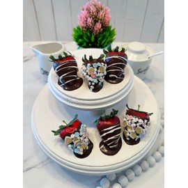 Fake Dipped Strawberries- Set of 6 Chocolate Gingerbread Dipped Strawberries -Handmade by Dezicakes- Fake Food -Artificial Dessert