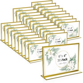 30 Pcs Gold Acrylic Sign Holder 6 x 4 Inch, Gold Picture Frames Double Sided Clear Wedding Table Number Holders for Wedding Restaurant Office Home Store Numbers Signs ﻿ (6 x 4 inch)