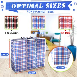 4 Pcs Extra Large Laundry Bag With Handles – Extra Large Moving Bags With Zippers – 23.6 x 23.6 x 5.9 Inch (13 Gallons), Durable Checkered Travel Bags for Clothes, Moisture and Dirt Resistant