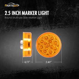 Partsam 2Pcs 2.5 Inch Round Led Side Marker Lights Amber 13 Diodes w Reflectors Waterproof 12V Sealed 2.5" Clearance Lights For Trailer Trucks