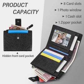 AdiStylinno Leather Wallets for Men, Minimalist Large Capacity Bifold Zipper Wallet, Fashion Money Clip Credit Card Holder Wallet with ID Window Zipper Coin Pocket and Multiple Card Slots (Black)