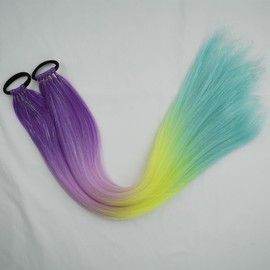 CliCling 4 Colors Braiding Ponytail Hair Extensions Mix Hair Tinsel,Colorful Braided Ponytail Extension with Hair Tie