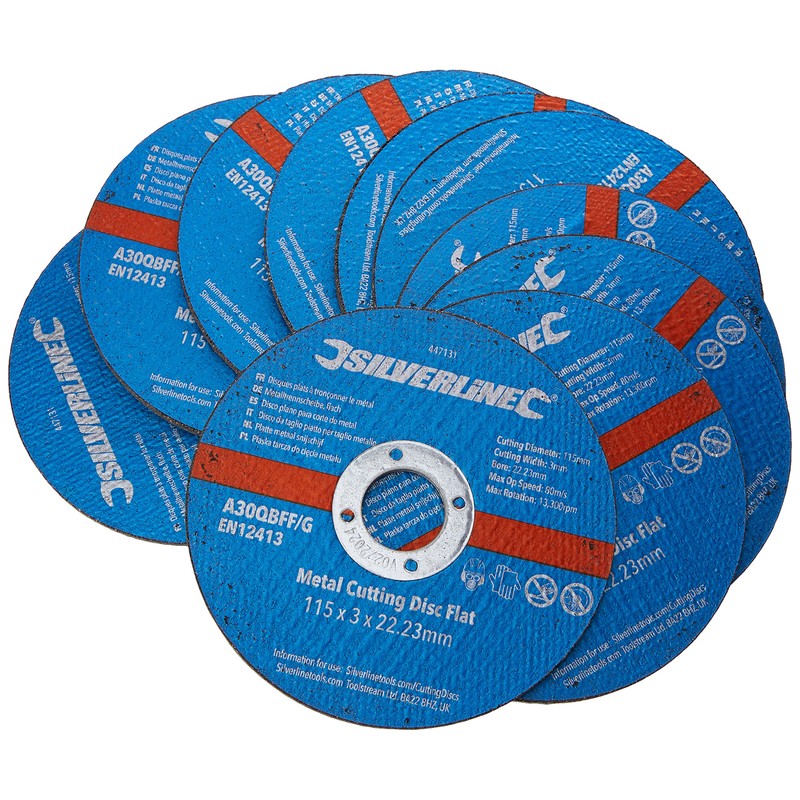Silverline 447131 Metal Cutting Discs Flat 10pk 115 x 3