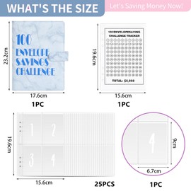 Goiern Saving Challenge Envelopes, Savings Book with Money Envelopes, Envelope Challenge Binder, A5 Budget Planner, Envelope Method, Save Challenge Binder (Blue)