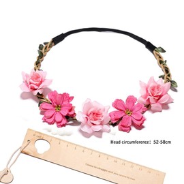 HANSAMU 4Pcs Flower Crowns Floral Headbands Garland Adjustable Boho Bridal Bridesmaid Women Girls Teens Headpiece for Hawaiian Party Wedding Beach Festival (Pink Galsang, M)