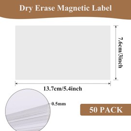 LDHHYH 50 Pack 5.4 x 3 Inch Dry Erase Magnetic Labels, Waterproof Blank Magnetic Cards, Erasable Magnets for Whiteboard, Home, Fridge, Education, Office - White