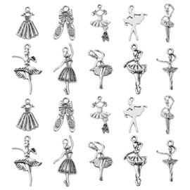 Ornazy 100 pcs 10 Styles Craft Supplies Antique Silver Ballet Dancer Charms for Necklace Bracelet Jewellery Making Crafting Findings Accessory