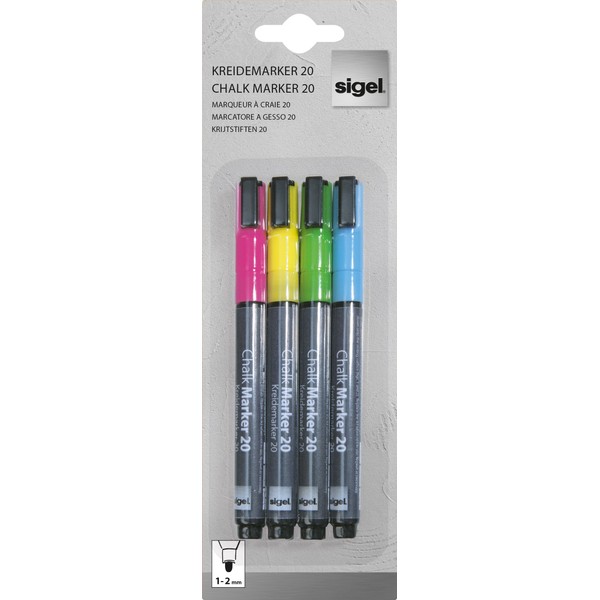 Sigel GL179 Chalk Marker 20, round-tip 1-2 mm, 4 pc.,