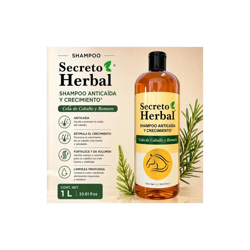 Shampoo Secreto Herbal con Extractos Naturales de Romero y Cola