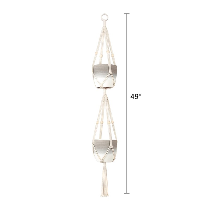 Mkono Macrame Double Plant Hanger Indoor Outdoor 2 Tier Hanging