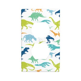 Moslion Colorful Dinosaur Wall Plate Covers Green Blue Wildlife Animal Dino Watercolor 1-Gang Outlet Cover Switch Plug Duplex Home Decorative Office