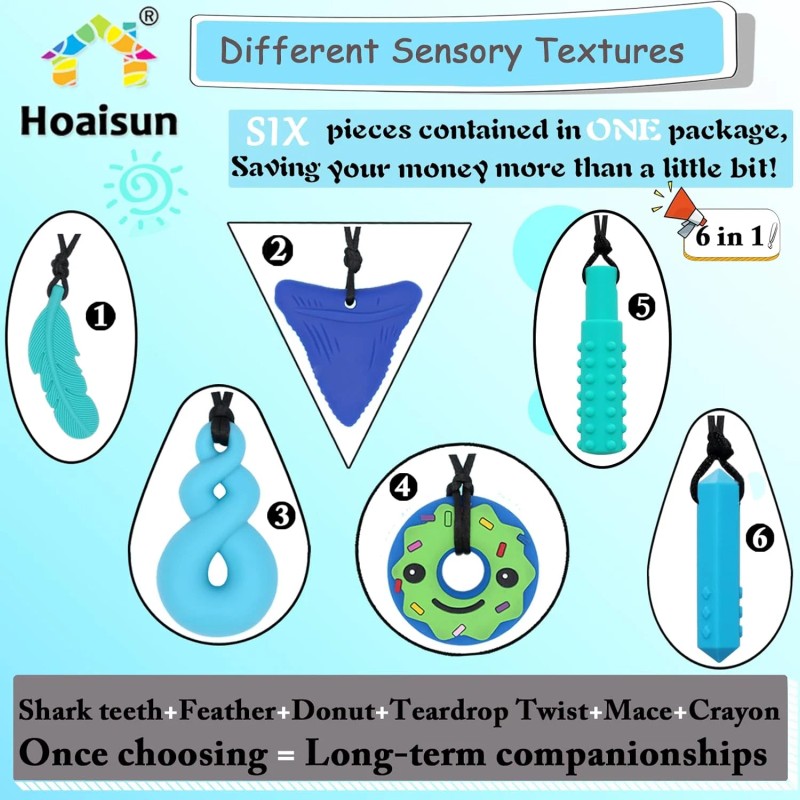 Hoaisun Chew Necklaces for Sensory Kids, 6 PCS Sensory Chew