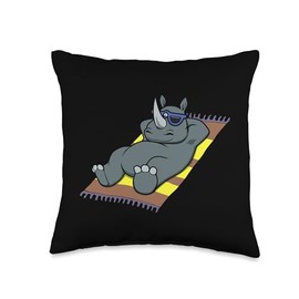 Funny Rhino Sunbathing Cartoon Design Cute Relaxing Animal Throw Pillow