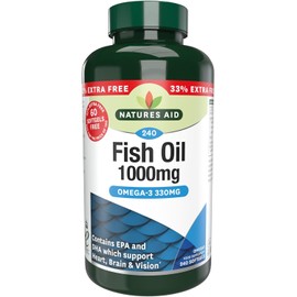 Natures Aid Fish Oil 1000mg | Omega 3 (180mg Epa & 120mg Dha) | Made In The Uk, 240 Softgels For The Price of 180, 240 Capsules