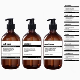Abriclo 480ml Refillable Shampoo and Conditioner Bottles, Shampoo and Conditioner Dispenser, Soap Dispenser, Shampoo Dispenser, Lotion Dispenser with 8 Waterproof Labels for Bathroom, Hotel
