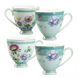 Grace China by Coastline Imports Mint Floral Porcelain Mug 9-Ounce (Set of 4)