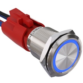 APIELE 110V-220V 19mm Latching Push Button Switch 10 Amp SPST LED Waterproof Round Self-Locking 1NO (Silver Stainless Steel, Blue)