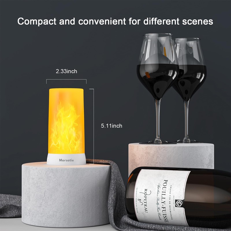 Morsatie 【Upgraded】 LED Flame Light, Rechargeable Flickering Flameless Candles, 4