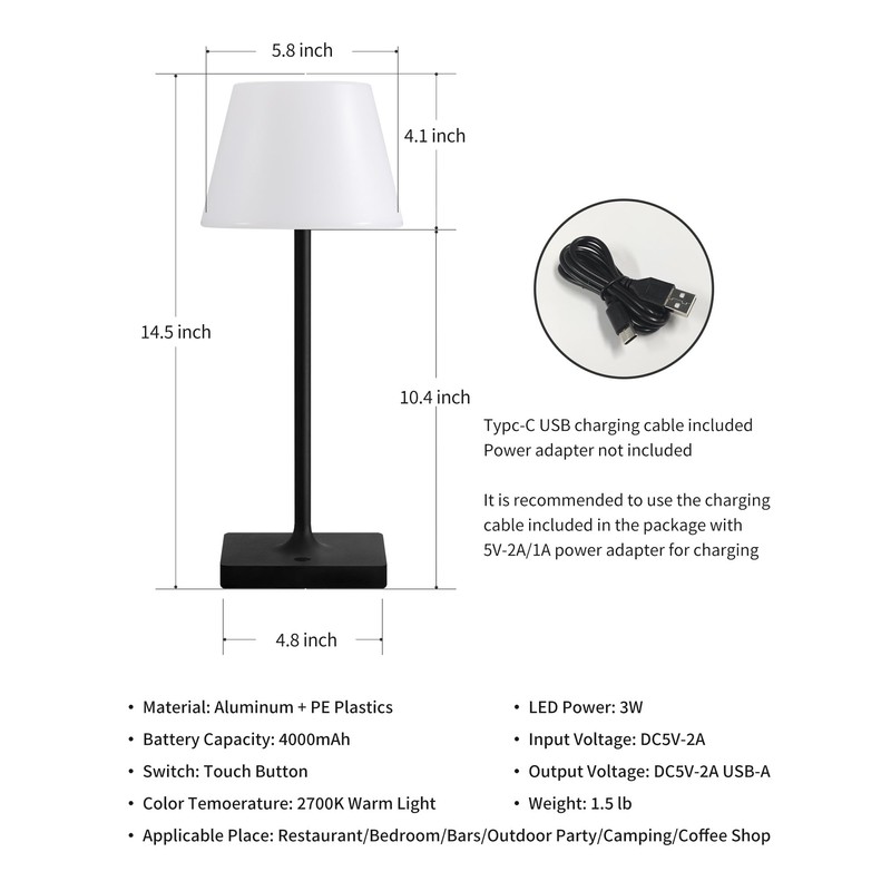 NEWSEE Outdoor Waterproof Cordless Table Lamp, 4000mAh Portable Rechargeable Battery