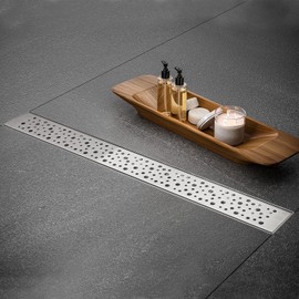 BAUNVB Linear Shower Drain 32 Inch, Bubbles Shower Drain SUS-304 Stainless Steel, 51L/Min Fast Drainage Floor Linear Drain, US Standard CUPC Certified, Brushed Silver, SD-099