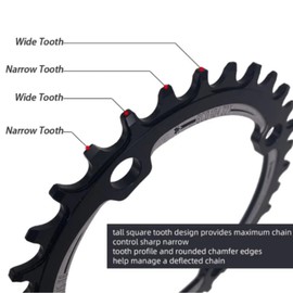 Dilwe Bicycle Chainring, 104 BCD 32T 34T 36T 38T Steel Mountain Bike Single Crank Chain Ring for Road Bikes BMX Bicycle (38T-Black)