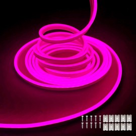 Maxlaxer Pink LED Neon Strip Light，16.4ft/5m 12V Waterproof Flexible Light Strip for Indoor and Outdoor Decor, Bedroom, Kitchen, Party, TV Backlight.(Power Adapter not Included)