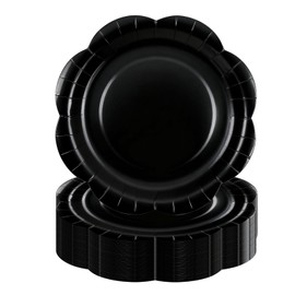 KFJBPB - Paquete de 50 platos de papel negro de 7 pulgadas, platos festoneados desechables para tartas, platos de postre para cena, baby shower, boda, despedida de soltera, suministros para fiesta de