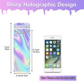 HRX Package 100pcs Holographic Bags Packaging 2.4x7 inch, Resealable Bags Foil Zip Pouch Smell Proof Baggies for Lip Gloss Eyeliner Pens Jewelry Candy