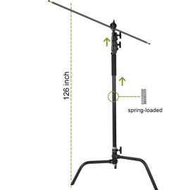 GVM C320 C Stand Stainless Steel Heavy Duty with Boom Arm, Max Height 10.5ft/320cm Photography Light Stand with Holding Arm Load-Bearing 44LB/20KG Adjustable Stable Photography Studio Light Shooting