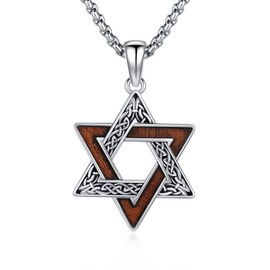 Hagkew Star of David Necklace for Women 925 Sterling Silver Magen David Pendant with Wooden Jewish Star Necklace Jewelry Gifts for Men Women