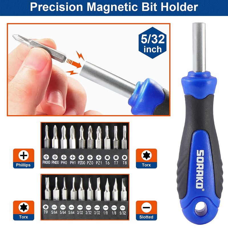 Screwdriver Set, 118-Piece Magnetic Screwdriver Set with Plastic Racking, SORAKO