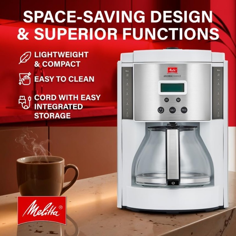 Melitta Aroma Enhance 10-Cup Drip Coffee Maker, Automatic and Programmable,