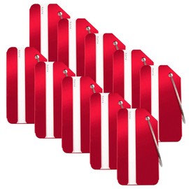 WANDIC Luggage Tags, Pack of 10 Red Aluminium Alloy Travel Bag Tags with Name ID, Metal Suitcase Labels with Key Ring for Travel Business