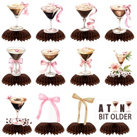 Ywdbzjhs 12 Pcs Espresso Martini Honeycomb Centerpieces, A Tini Bit Older Table Centerpieces Decor Martini Bow Table Decor for Bachelorette Bridal Shower Party Supplies