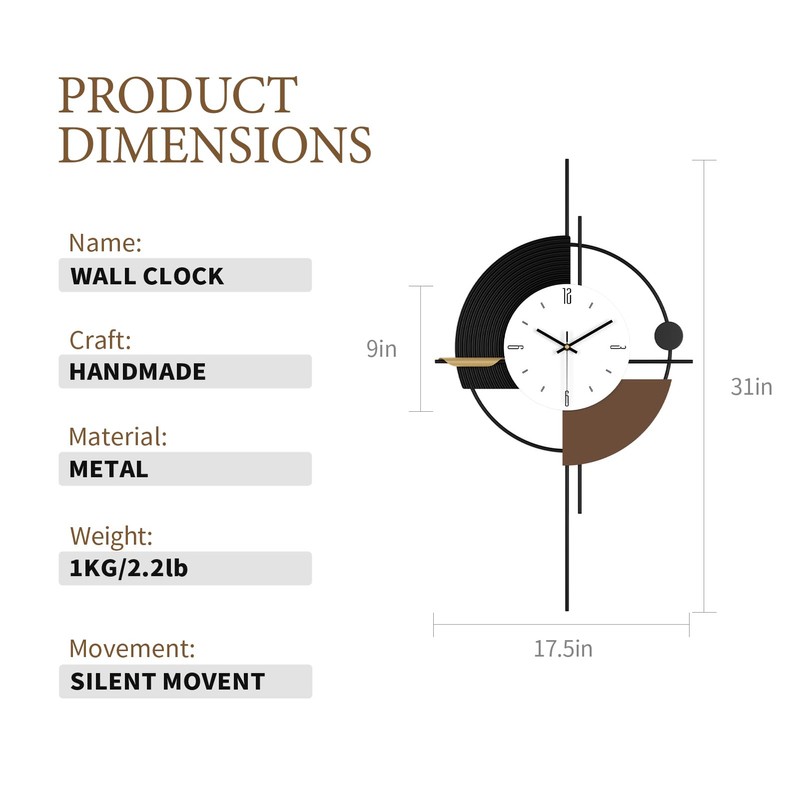 HEBOIX Modern Wall Clock for Living Room,Large Decorative Wall Clock,Digital